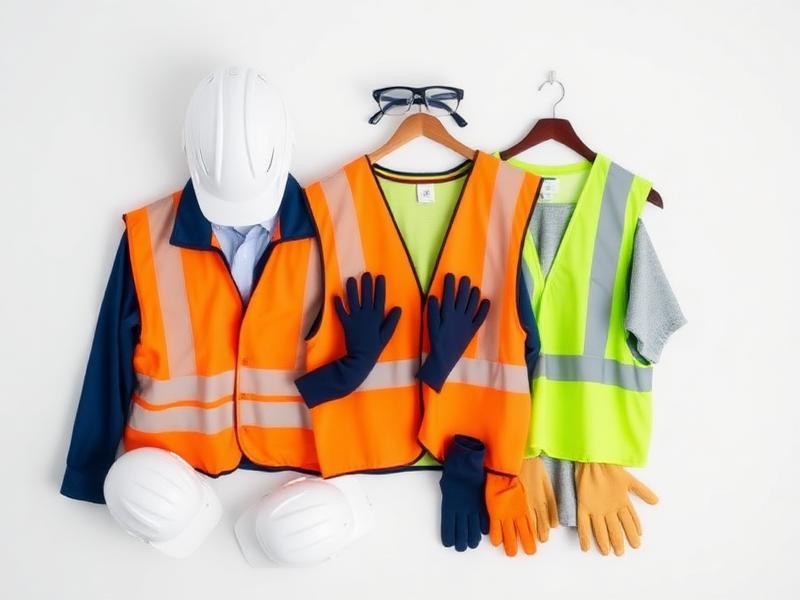 High visibility workwear, protective gloves and safety helmets