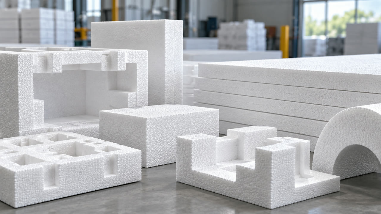 Expanded polystyrene protective packaging inserts, blocks and insulation panels